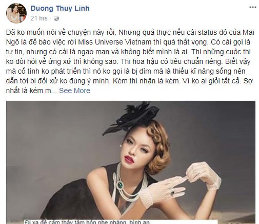 Thuy Linh noi ve thai do cua Mai Ngo o Hoa hau Hoan vu VN